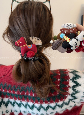 新年红色小马毛绒电话线发圈头绳女高弹力耐用扎头发绳不伤发皮筋