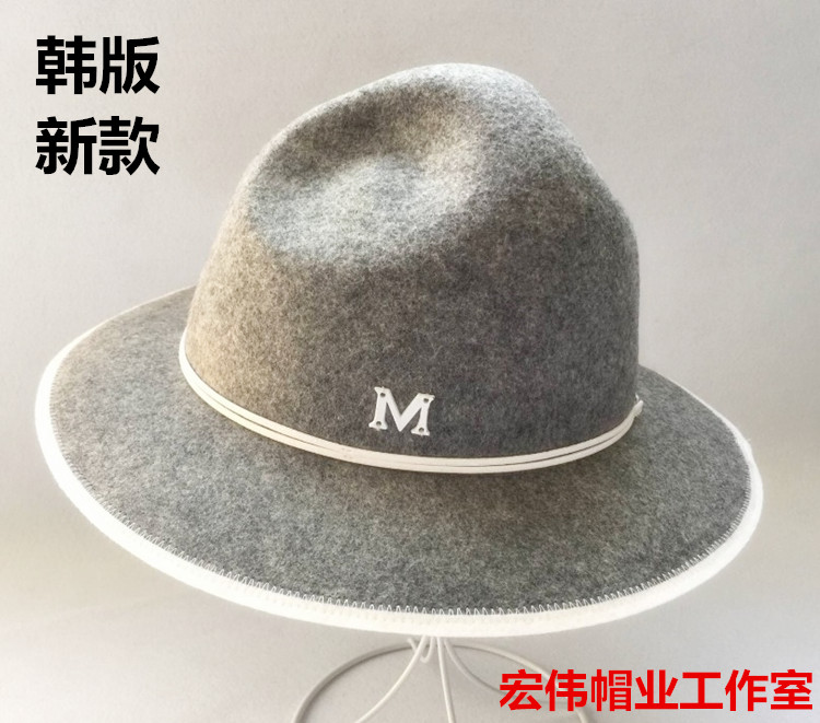 秋冬新款韩版时尚纯羊毛呢礼帽女M字母英伦保暖帽潮英伦复古帽子