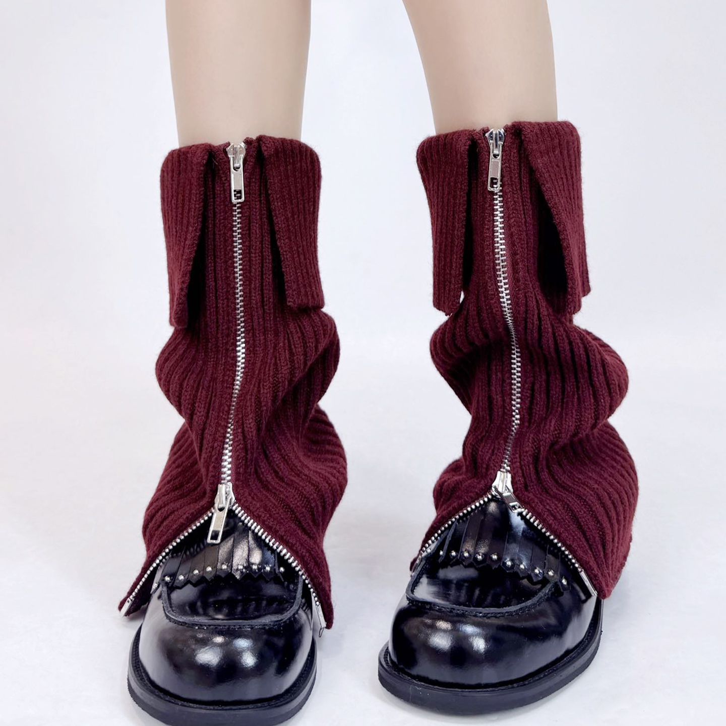 韩版秋冬新年个性拉链款堆堆袜套