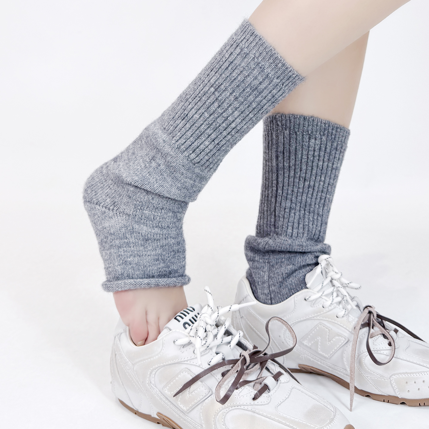 韩版纯色抽条踩脚显瘦堆堆袜套