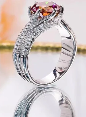 3三世戒指热卖直播满钻鸽子蛋克拉锆石新款情缘三排线条