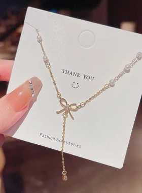 蝴蝶结超仙项链锁骨链设计感网红女小众高级时尚气质流苏ins钛钢