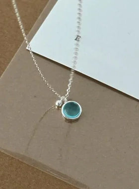 百搭风蓝色水晶网红极简轻奢项链2023小众高级锁骨链小清新新款女