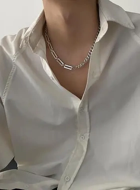 嘻哈蹦迪小众项链ins潮冷淡风粗拼接男设计古巴链条钛钢街头配饰