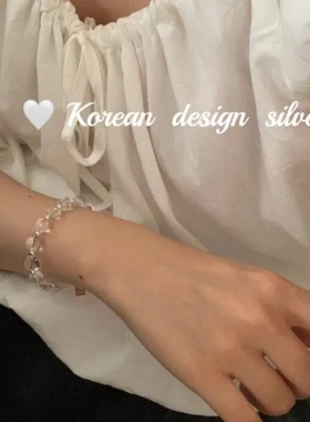 银饰品Ins风气质纯银手链白水晶设计随形S925女简约韩国叠戴