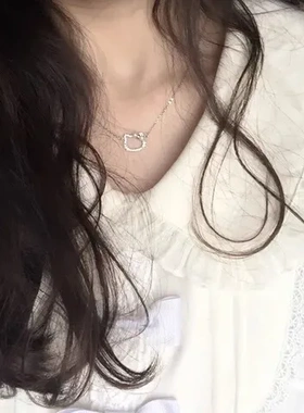 吊坠KT猫项链hellokitty凯蒂猫锁骨链可爱闪钻珍珠感