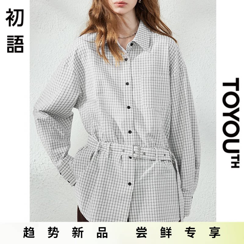 「New! 新品尝鲜」初语TOYOUTH复古条纹翻领衬衫女中长款收腰上衣