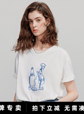 初语重工刺绣短袖圆领t恤女2025新款宽松设计感白色体恤夏装上衣