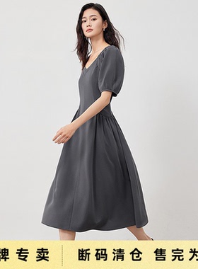 「Sale! 清仓特卖」初语TOYOUTH深灰色连衣裙 泡泡袖 方领 蓬蓬裙