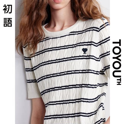 「New! 新品尝鲜」初语TOYOUTH条纹短袖针织衫女装通勤显瘦上衣