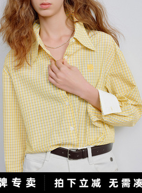 「New! 新品尝鲜」初语TOYOUTH宽松休闲叠穿衬衣黄色条纹长袖衬衫