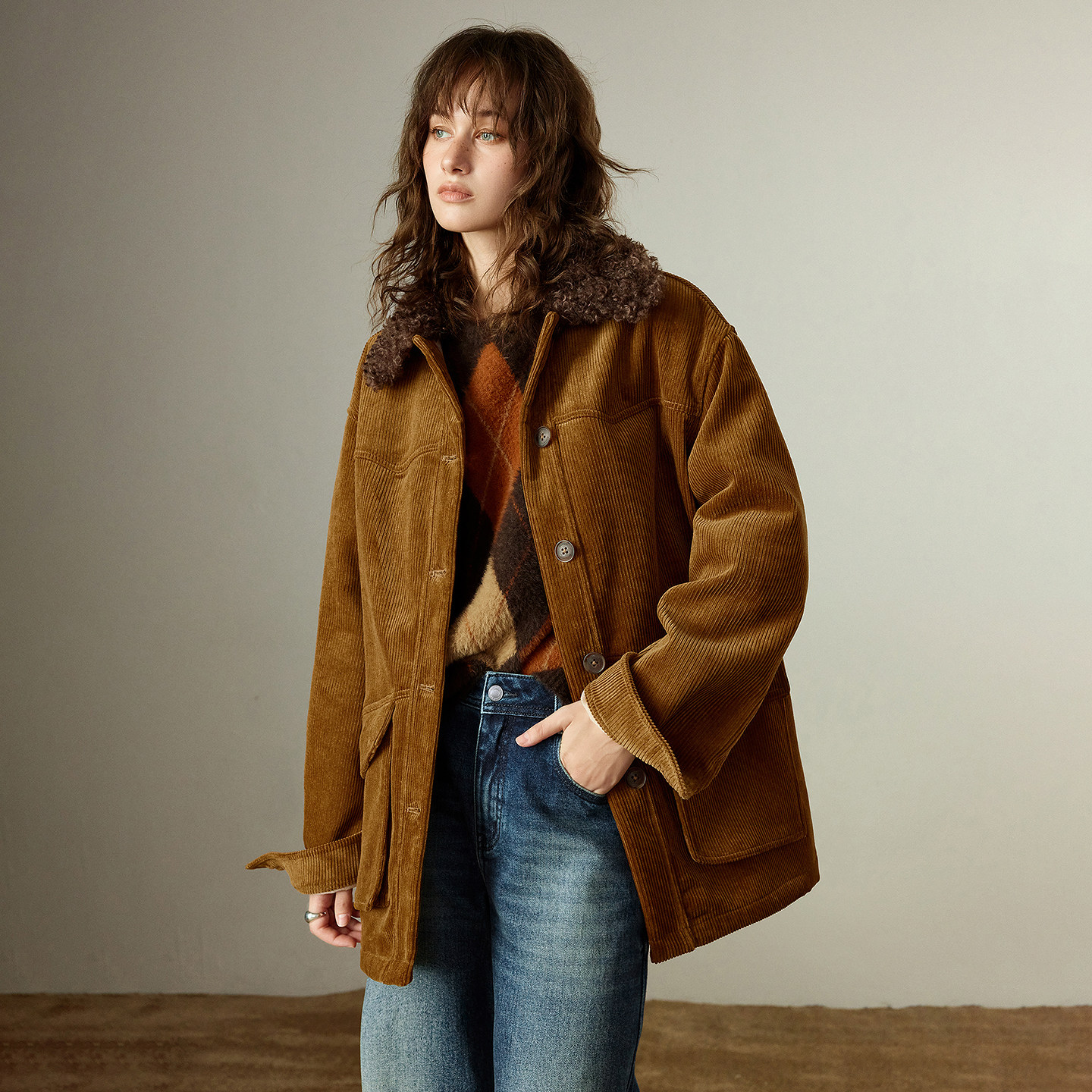 「New! 新品尝鲜」初语TOYOUTH羊羔毛工装翻领外套秋冬宽松棉服