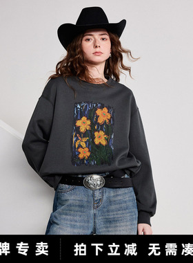 「New! 新品尝鲜」初语TOYOUTH深灰色圆领宽松套头卫衣休闲上衣