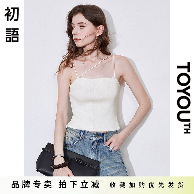 初语不对称斜肩带针织吊带背心女内搭夏季修身性感个性打底衫外穿