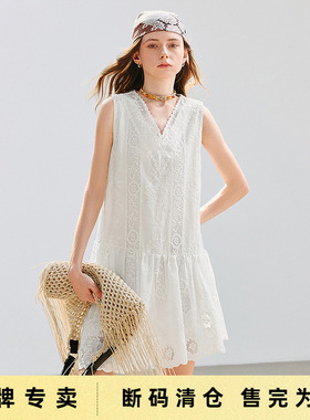 「Sale! 清仓特卖」初语TOYOUTH白色镂空绣花无袖背心连衣裙长裙