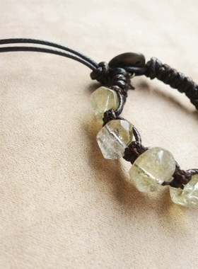 貔貅阁珠宝【生如夏花】天然切面黄水晶原石手作蜡绳编织手链