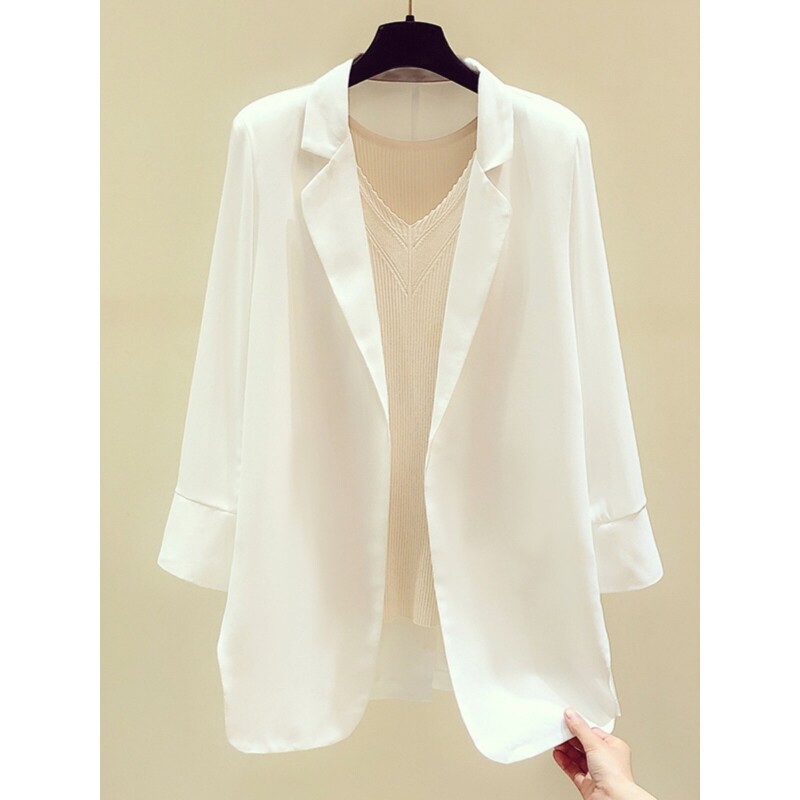 雪纺小西装外套女薄款2025新款夏季休闲白色高级感西服上衣防晒衣