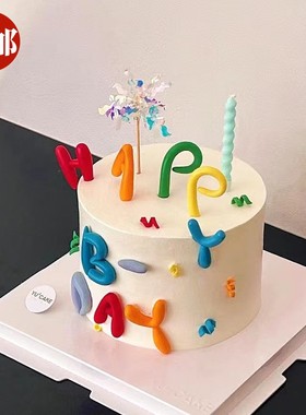 韩系ins卡通彩色happybirthday字母蛋糕装饰插件扭扭蜡烛生日插牌