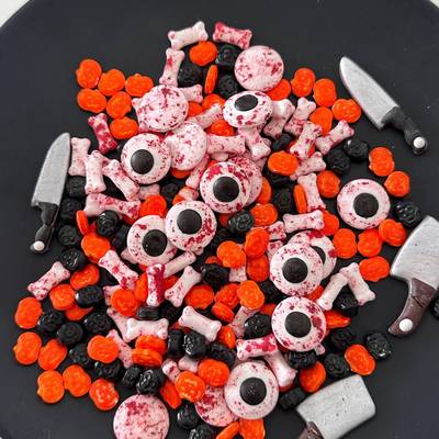 2025万圣节蛋糕装饰糖珠恶搞刀具糖珠卡通可爱小眼睛糖珠甜品装扮