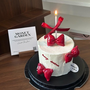 饰女神小仙女生日派对烘焙甜品台装 网红圣诞节红色蝴蝶结蛋糕装 扮