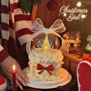 抱抱酱同款发光圣诞树白纱蝴蝶结塑料水晶球蛋糕装饰烘焙装扮摆件