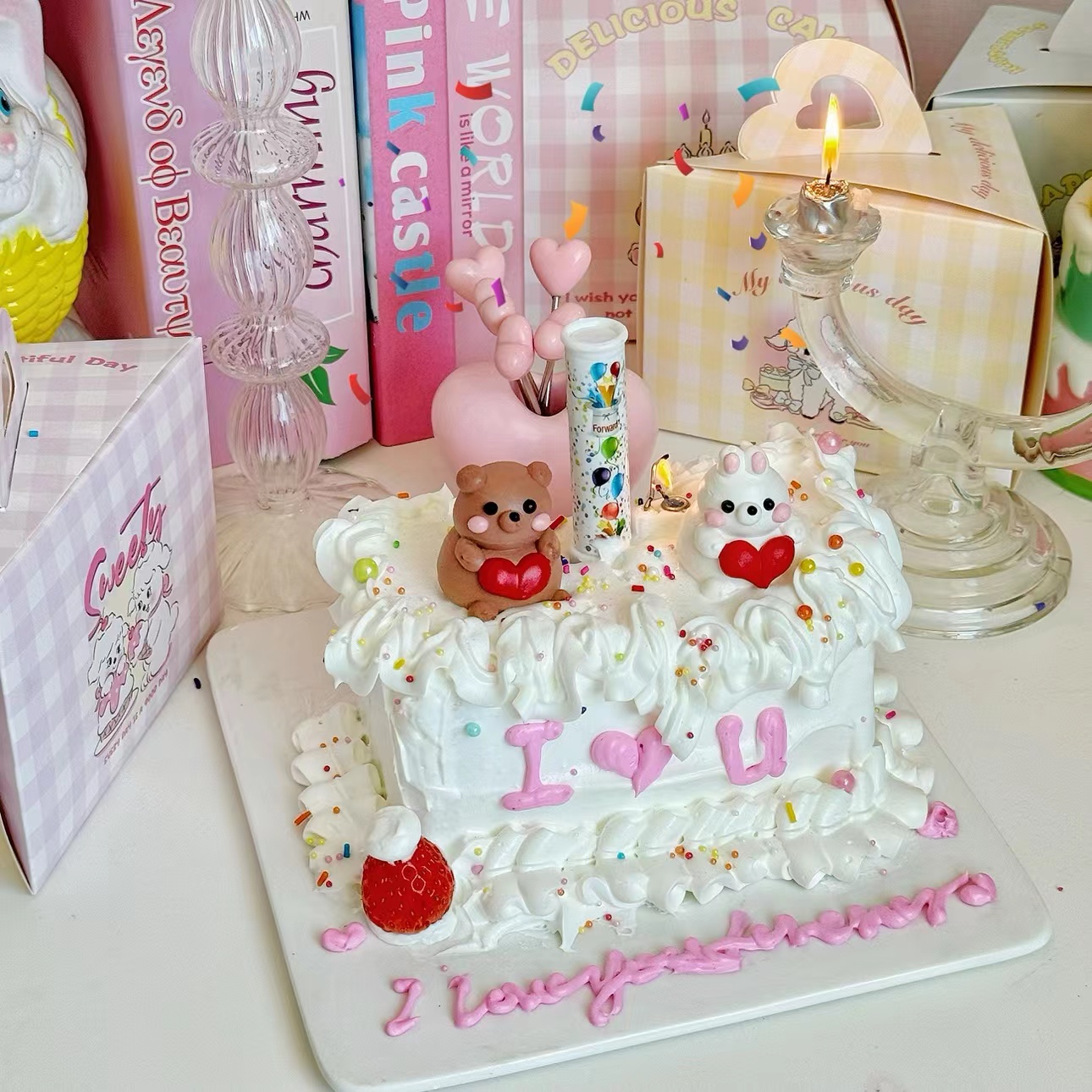 糖果礼花机关惊喜蜡烛蛋糕