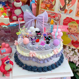 饰摆件三丽鸥美乐蒂粉色系甜酷女孩生日蛋糕插牌插件 库洛米蛋糕装
