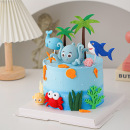 卡通海洋世界蛋糕装 扮 饰摆件可爱大章鱼螃蟹海底动物系列生日装