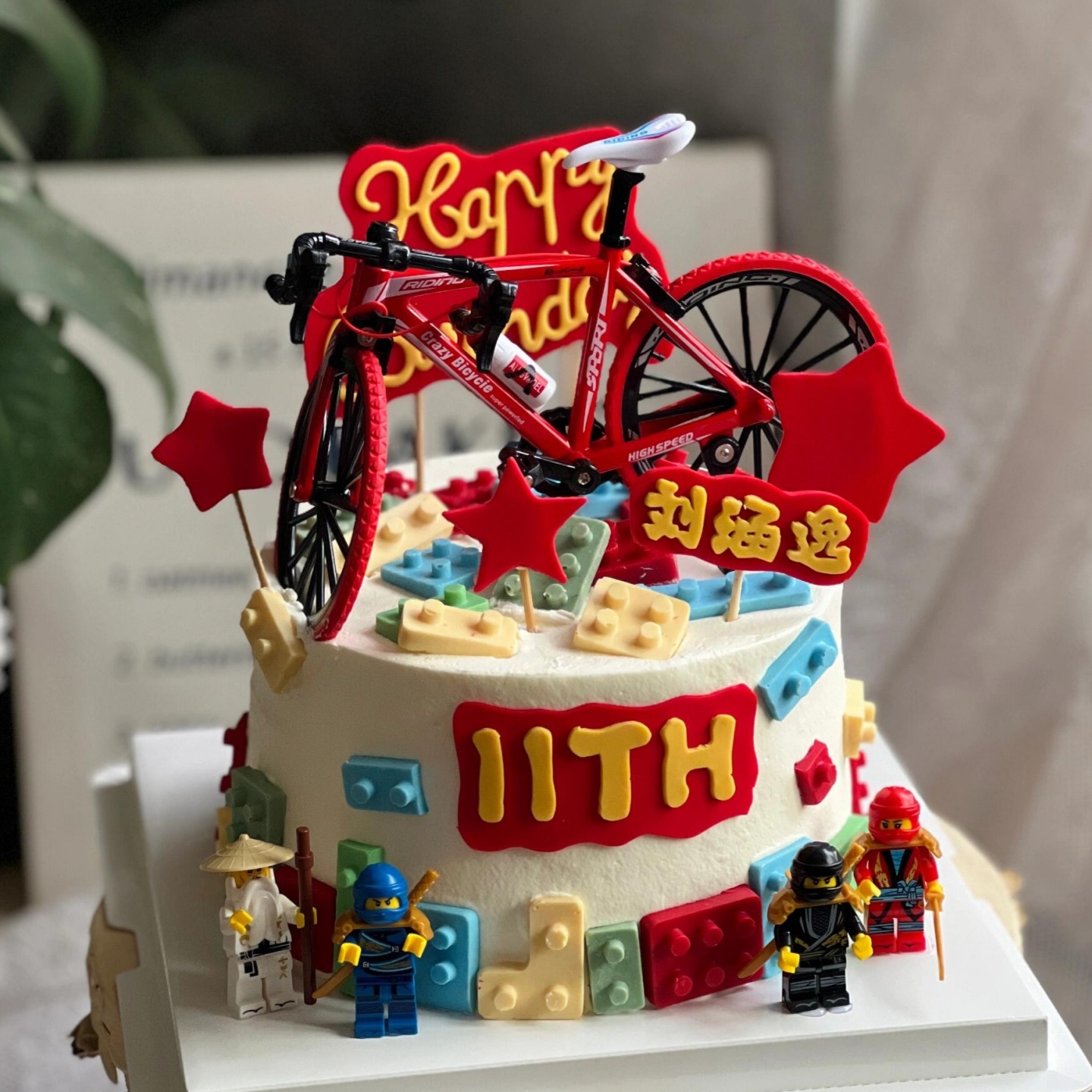 儿童积木幻影忍者蛋糕装饰公路自行车积木人偶男孩生日装扮摆件