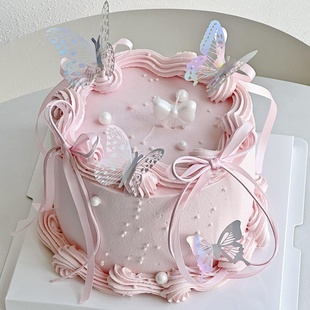 饰蝴蝶结蜡烛幻彩蝴蝶甜品台烘焙装 网红仙女女神生日蛋糕装 扮插件