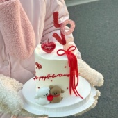 2.14网红情人节爱心拥抱小狗线条狗蛋糕装 饰摆件love亚克力插件
