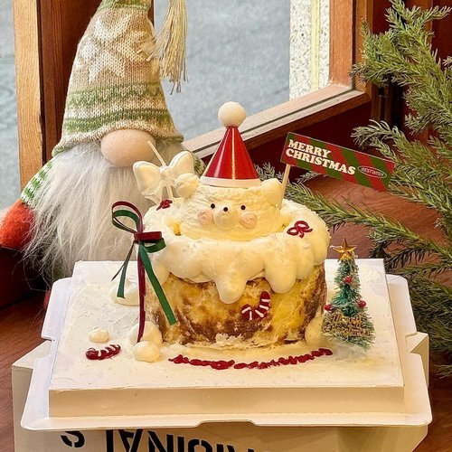 2026简约圣诞节巴斯克蛋糕装饰红色小帽子圣诞树蜡烛丝带烘焙装扮