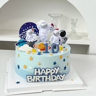 网红宇航员蛋糕装饰太空人航空员摆件儿童生日派对烘焙装扮插件