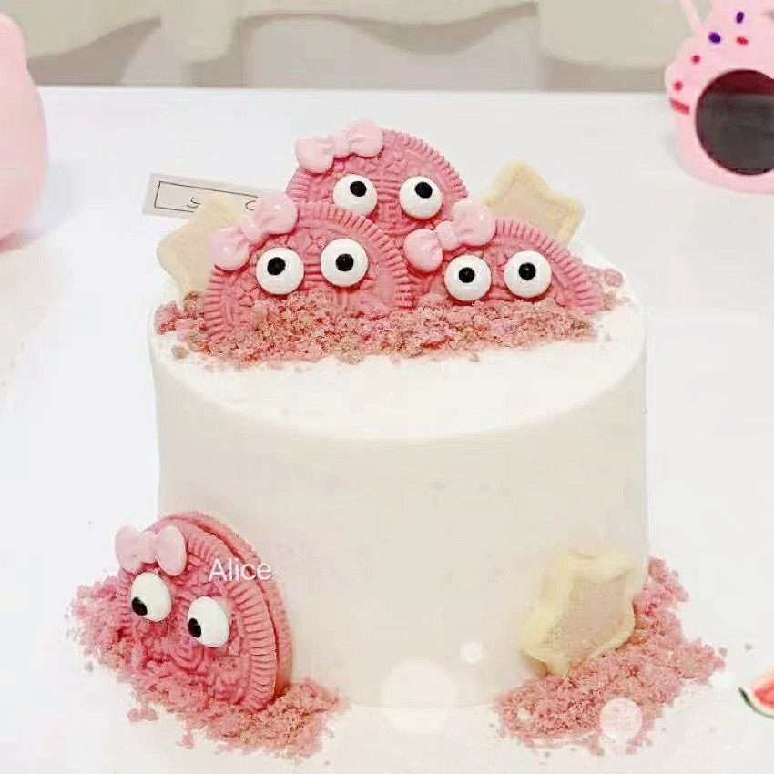 搞怪眼珠子糖小眼睛万圣节蛋糕装扮粉色饼干纸杯眼珠糖烘焙装饰品