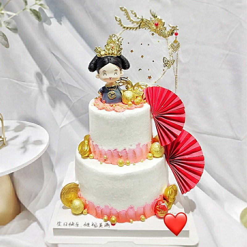 妈妈奶奶外婆生日蛋糕装饰摆件皇后娘娘宫廷摆件金色凤凰插牌插件