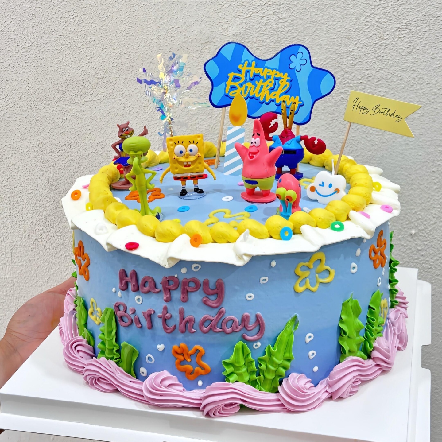网红海绵宝宝蛋糕装饰摆件可爱派大星蟹老板儿童男孩生日烘焙装扮