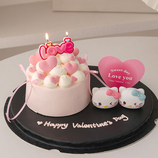 2.14情人节KT猫蛋糕装饰摆件情侣表白纪念日love爱心蜡烛装扮插件