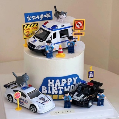 警车生日蛋糕装饰摆件卡通