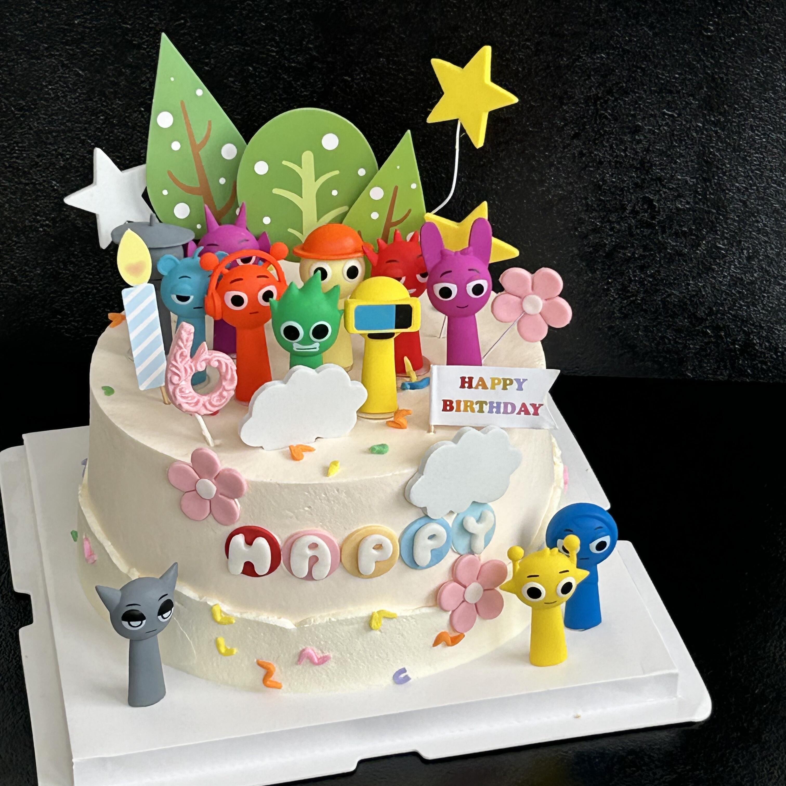 网红蛋糕装饰节奏盒子卡通玩偶摆件儿童生日彩虹云朵甜品装扮插件