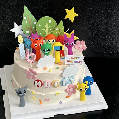 网红蛋糕装饰节奏盒子卡通玩偶摆件儿童生日彩虹云朵甜品装扮插件