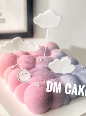 烘焙生日蛋糕装饰白色立体云朵插牌派对装扮甜品台 白云插件6支装