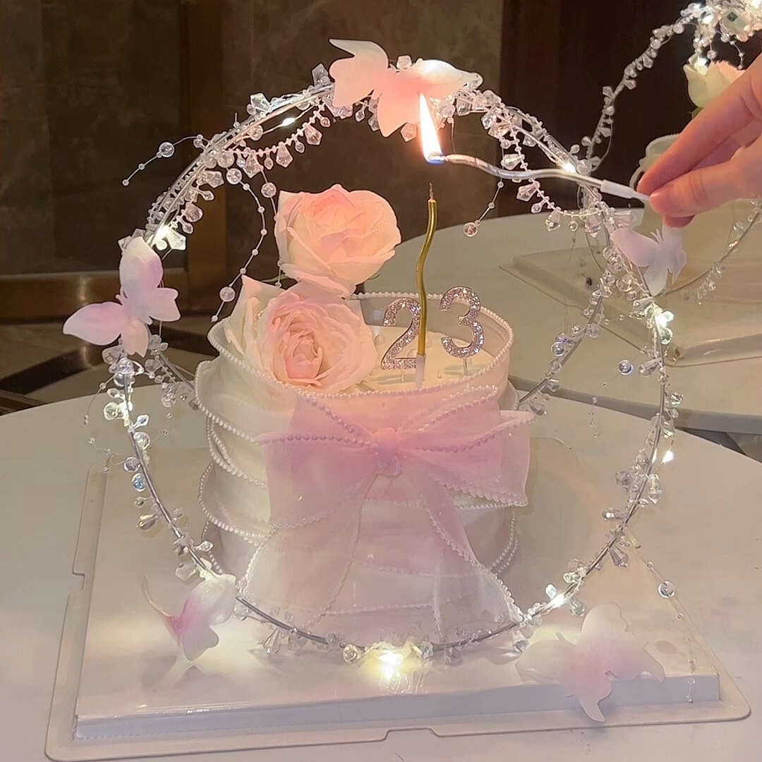 网红女神蛋糕装饰摆件数字钻石钻条珍珠鱼尾纱丝带围边生日插件