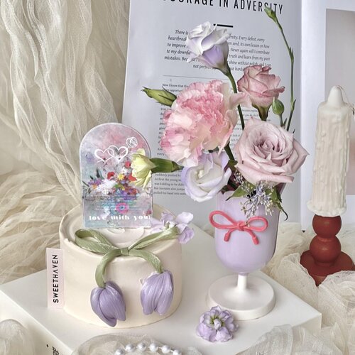 网红母亲节郁金香蛋糕杯花瓶鲜花杯妈妈蛋糕装饰节日卡片插件插牌