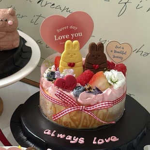 2.14网红情人节爱心卡片蛋糕装饰插牌卡通熊兔饼干烘焙装扮摆件