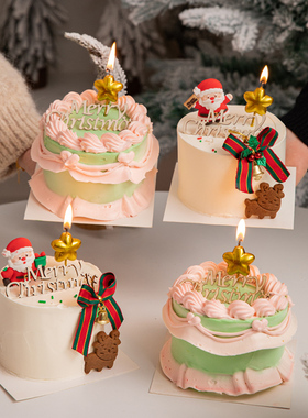 2026圣诞节圣诞老人蛋糕装饰木质MerryChristmas插牌烘焙装扮插件