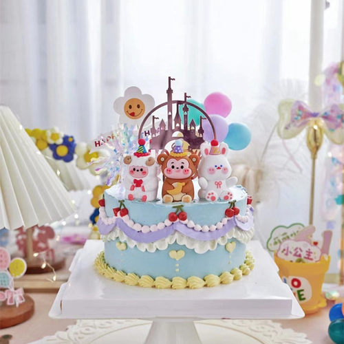 老虎奶牛小猪生肖蛋糕插件摆