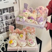 扮 盒烘焙装 38女神节纸杯蛋糕装 饰插牌三八妇女节女王节蛋糕盒包装