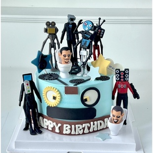 网红马桶人公仔蛋糕装饰摆件监控人文具电视人儿童男孩生日装扮