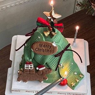 2025圣诞树蛋糕装 饰摆件圣诞快乐饼干钻石五角星蜡烛烘焙配件插件