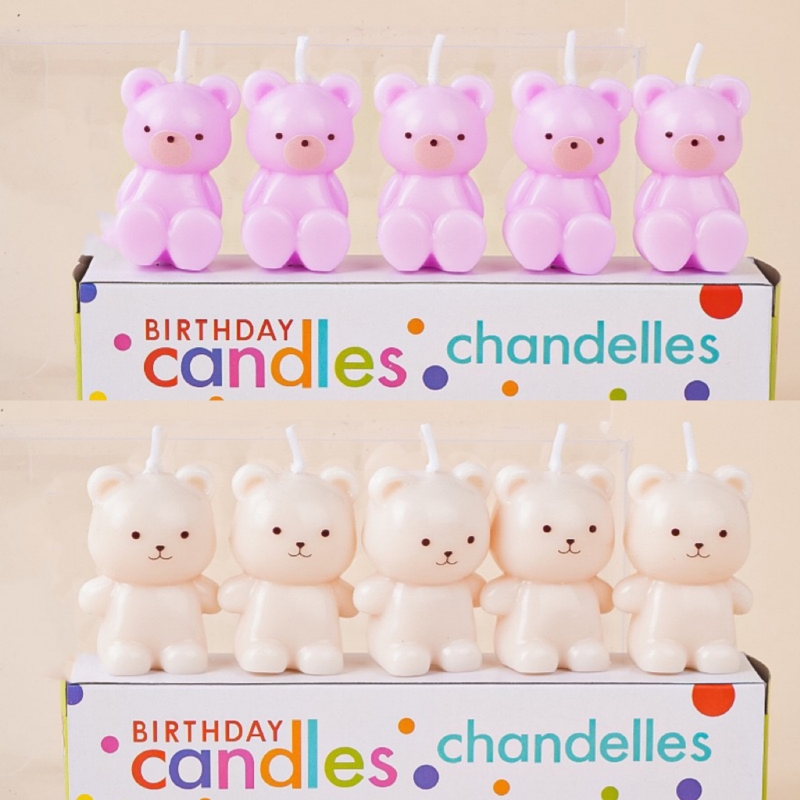 韩国ins粉色米色小熊蜡烛蛋糕